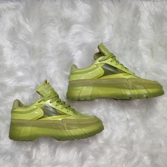 Reebok X Cardi B Club C Chunky Platform Sneakers in High Vis Green Size 36.5 - Picture 3 of 10